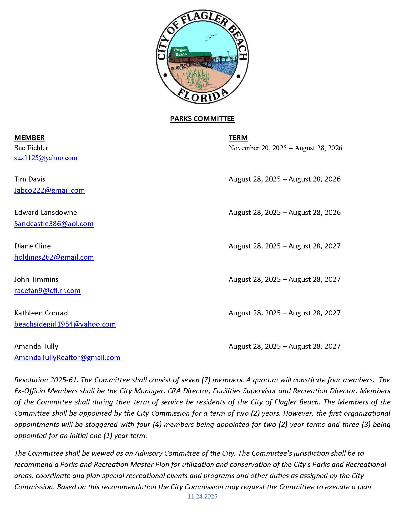 Parks Committee Member List for website 11.24.2025